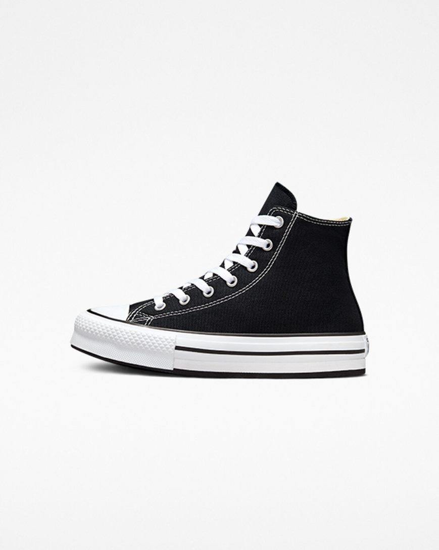 Dívčí Boty Na Platformy Converse Chuck Taylor All Star Lift Vysoké Černé Bílé Černé | CZ JOCT35